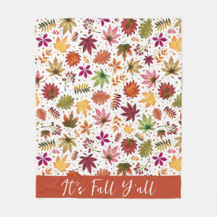 It's Fall Yall Thanksgiving Harvest Fall Leaves Fleece Blanket