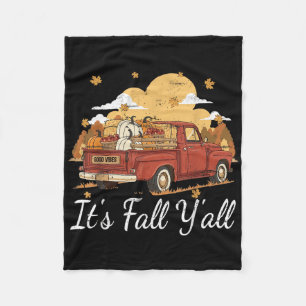 Its Fall Yall Vintage Farmer Truck Pumpkin Autumn Fleece Blanket