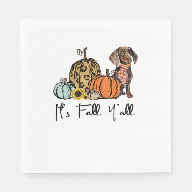 It's Fall Y'all Yellow Dachshund Dog Leopard Pumpk Napkin (Front)