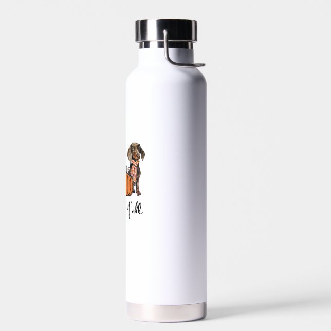 It's Fall Y'all Yellow Dachshund Dog Leopard Pumpk Water Bottle (Left)