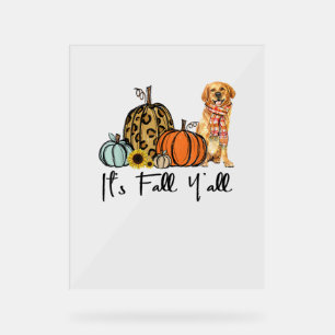 It's Fall Y'all Yellow Golden retriever Dog Leopar Acrylic Sign