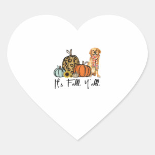It's Fall Y'all Yellow Golden retriever Dog Leopar Heart Sticker