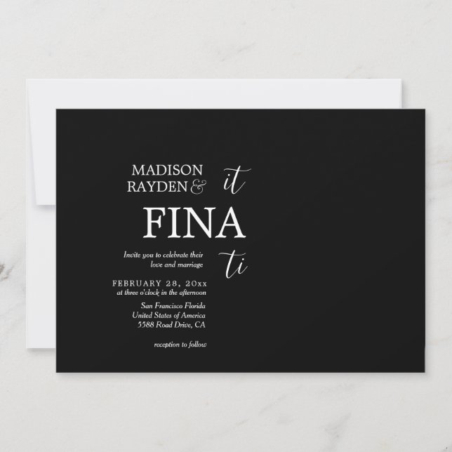 It's Finally Time Stylish Black White Wedding Invitation (Front)