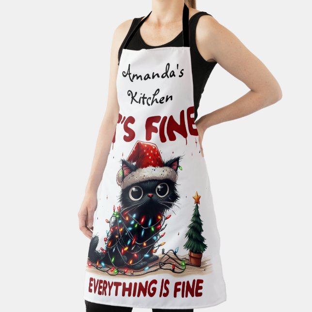 "It's fine, Everything is fine!" Christmas Cat  Apron (Insitu)