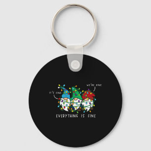 It's Fine Everything Is Fine Xmas Lights Gnome Chr Key Ring