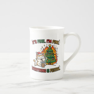 Its Fine Im Fine Everything Is Festive Chaotic Mem Bone China Mug