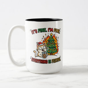 Its Fine Im Fine Everything Is Festive Chaotic Mem Two-Tone Coffee Mug