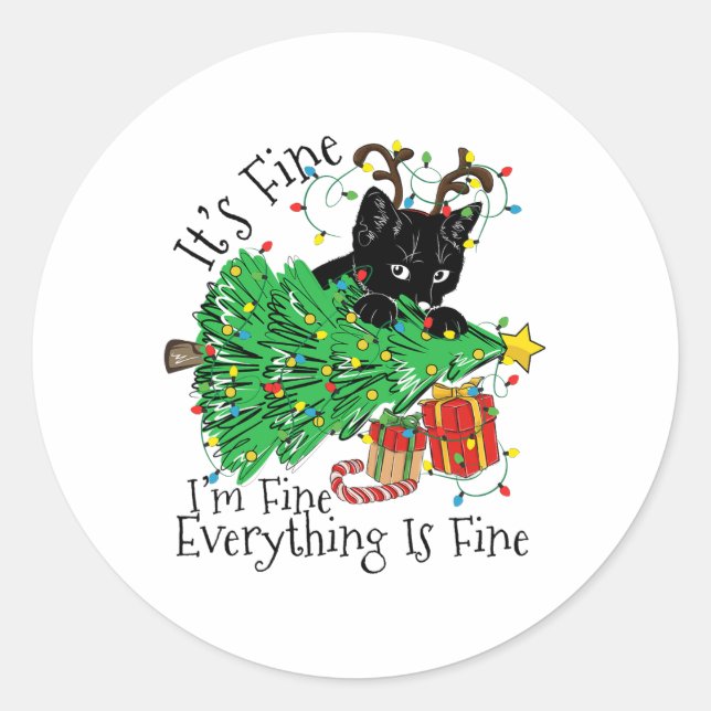 It's Fine I'm Fine Everything Is Fine Fun Christma Classic Round Sticker (Front)