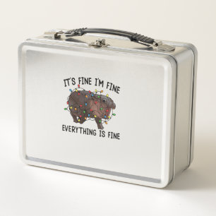It's Fine I'm Fine Everything Is Fine Moo Deng Bab Metal Lunch Box