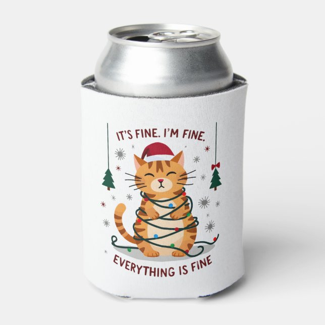 It's Fine I'm Fine Everything Is Fine Xmas Cat Chr Can Cooler (Can Front)
