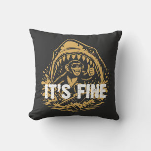 Its Fine Shark Monkey Graphic Cushion