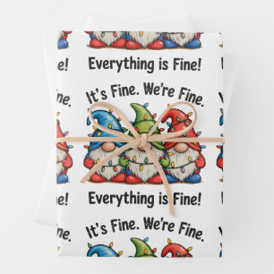 It's Fine We're Fine Everything Is Fine Gnome Xmas Wrapping Paper Sheet