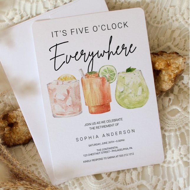 It's Five O'Clock Everywhere Retirement Party Invitation (Creator Uploaded)
