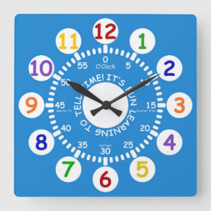 It's Fun Learning To Tell Time! Square Wall Clock