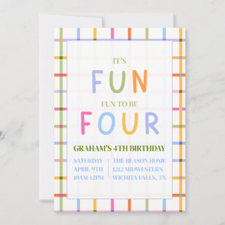 IT'S FUN TO BE FOUR, FOURTH BIRTHDAY INVITATION