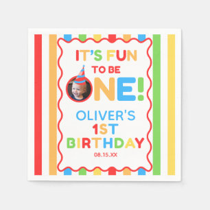 Its Fun To Be One 1st Birthday Photo Colorful Napkin
