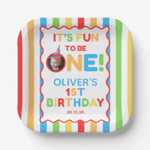 Its Fun To Be One 1st Birthday Photo Colourful Pap Paper Plate