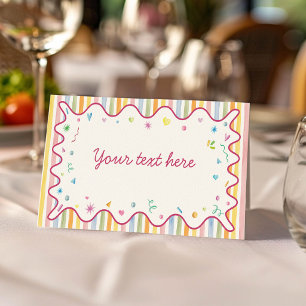 It's Fun To Be One Birthday Colourful Food Tent Place Card