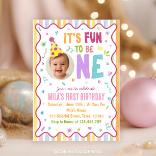 It's Fun To Be One Birthday Party Colourful Invitation