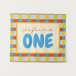 it's fun to be one birthday primary colours tapestry