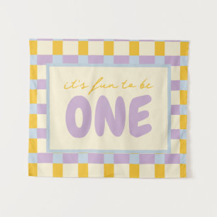 it's fun to be one birthday primary colours tapestry