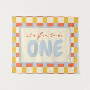 it's fun to be one birthday primary colours tapestry