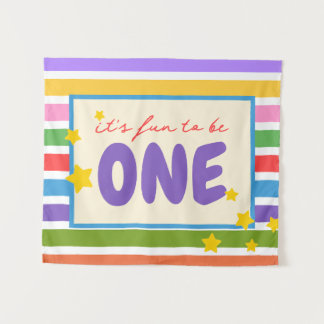it's fun to be one birthday rainbow tapestry