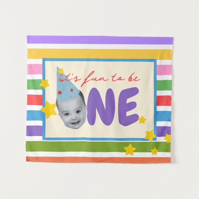 it's fun to be one birthday rainbow tapestry (Front (Horizontal))