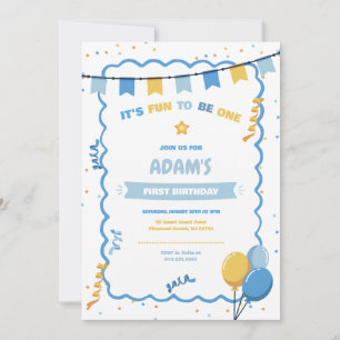 It's Fun To Be One Blue and Yellow Invitation