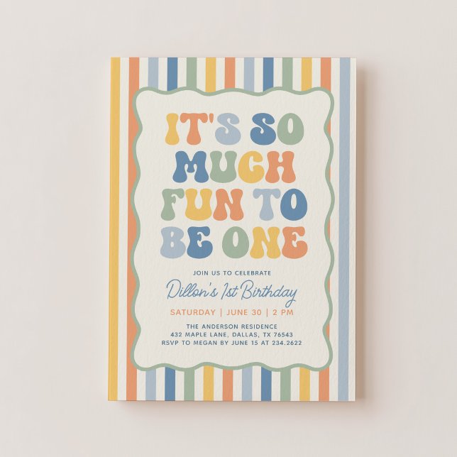 It's Fun to Be One Boho Stripes 1st Birthday Invitation (Creator Uploaded)
