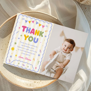 Its Fun To Be One Boy 1st Birthday Photo Thank You Card