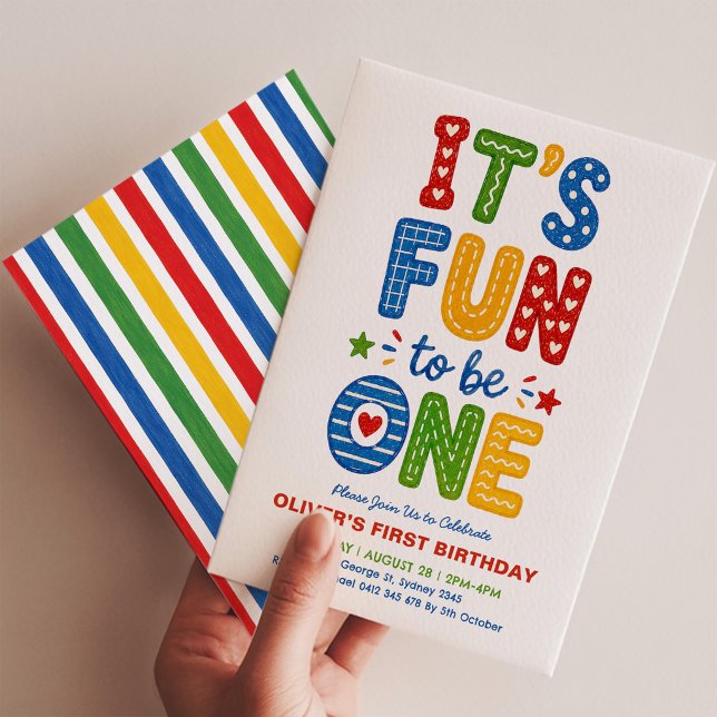 It's Fun to Be One Bright Rainbow Stripes Birthday Invitation (Creator Uploaded)
