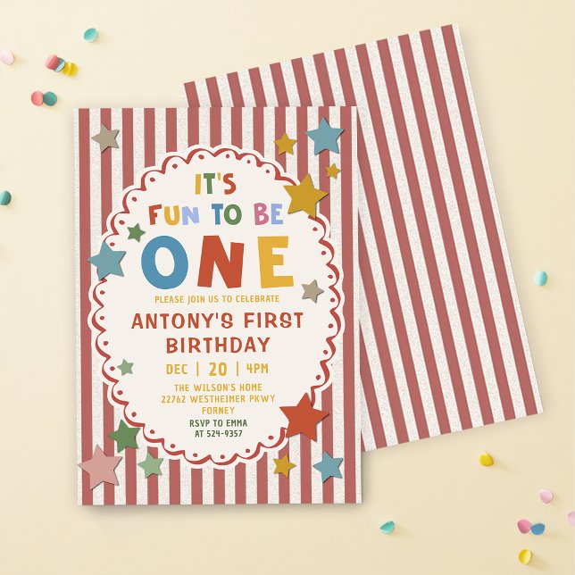 It's Fun to Be One Colorful 1st Birthday Invitation (Creator Uploaded)