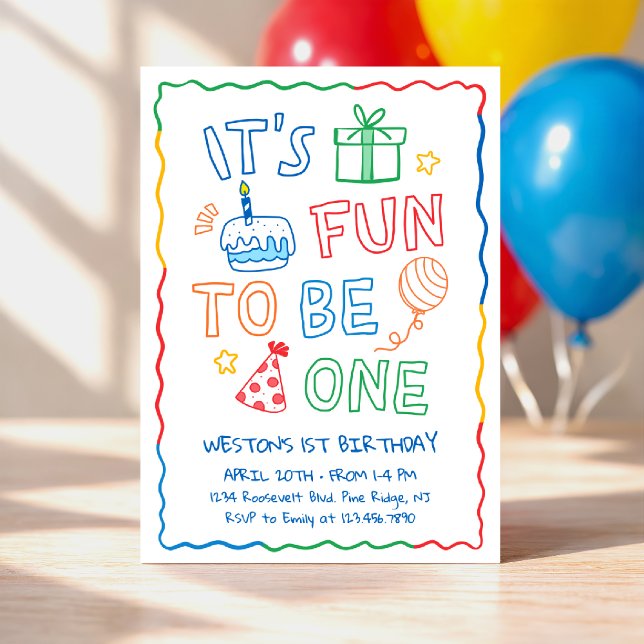 It's Fun to Be One Colorful 1st Birthday Invitation (Creator Uploaded)