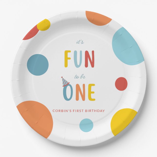 It's Fun To Be One Colorful Birthday Party Plates (Front)