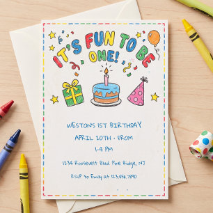 It's Fun to Be One Colourful 1st Birthday Invitati Invitation