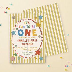 It's Fun to Be One Colourful 1st Birthday Invitation