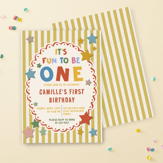 It's Fun to Be One Colourful 1st Birthday Invitation (Creator Uploaded)