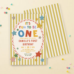 It's Fun to Be One Colourful 1st Birthday Invitation