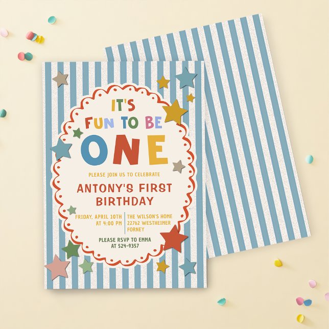 It's Fun to Be One Colourful 1st Birthday Invitation (Creator Uploaded)