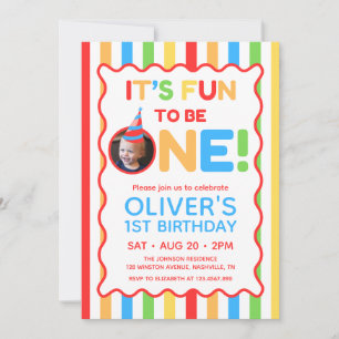 Its Fun To Be One Colourful 1st Birthday Photo Invitation