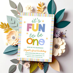 It's Fun To Be One Colourful First Birthday Party Invitation