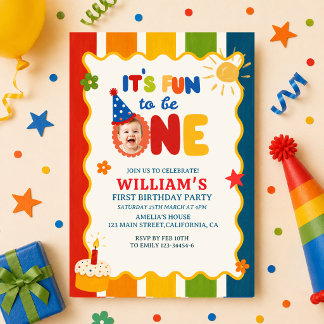 its Fun to Be One Colourful Primary colour birthda Invitation
