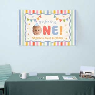 It's Fun To Be One Colourful Stripe Birthday Banne Banner