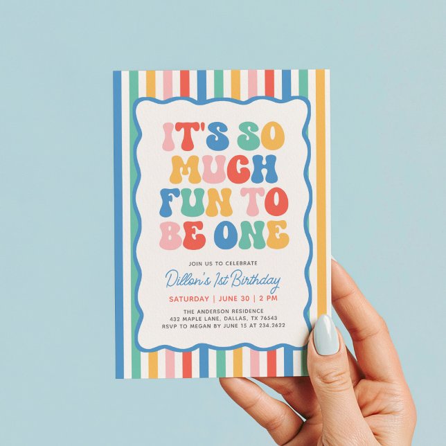 It's Fun to Be One Colourful Stripes 1st Birthday Invitation (Creator Uploaded)