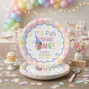 It's Fun to be One Gingham Birthday Paper Plates