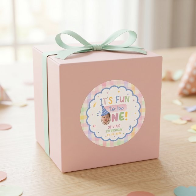 It's Fun to be One Gingham Birthday Party Sticker (Creator Uploaded)