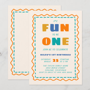It's Fun to Be One Hand-Drawn Retro 1st Birthday Invitation