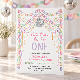 It's Fun to Be One: Paper Chain Disco 1st Birthday Invitation