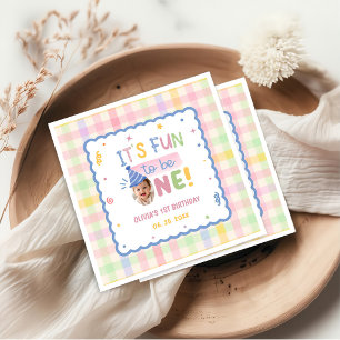 It's Fun to Be One Pastel Gingham Birthday Napkins